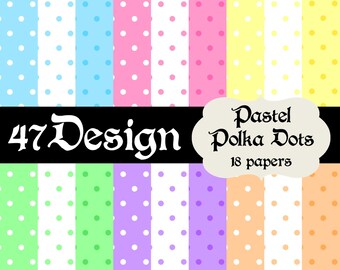Pastel Polka Dots Digital Scrapbook Paper 18 12x12 300dpi jpeg jpg Printable Papers