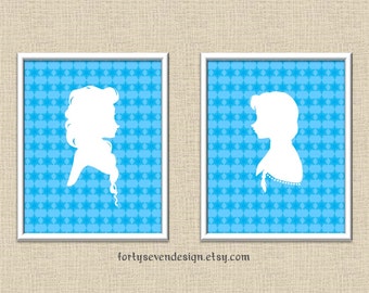 Elsa & Anna Silhouettes - Frozen Printable Wall Art 8x10