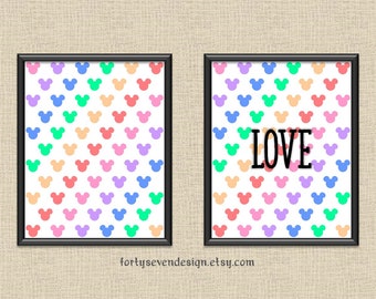 Rainbow Mickey LOVE - Set of 2 Printable Wall Art 8x10 - Customizable