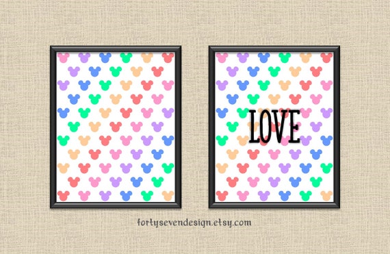 Rainbow Mickey LOVE - Set of 2 Printable Wall Art 8x10 - Customizable Il_570xn