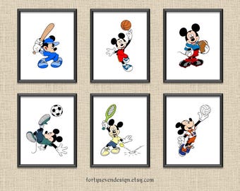 Set of 6 Mickey Sports Printable Wall Art 8x10