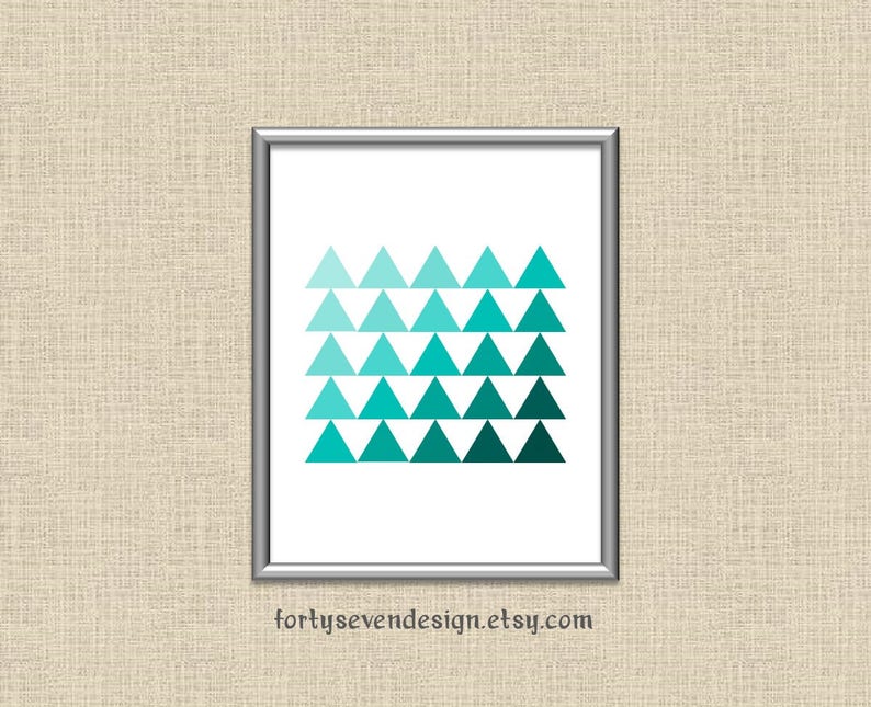 Teal Ombre Gradient Modern Geometric Triangle Minimal Printable Wall Art 8x10 image 1