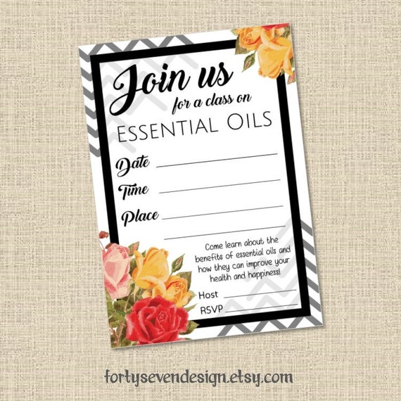 Essential Oils Class Printable Invitation 3.5x5 DIY Chevron Roses Il_570xn
