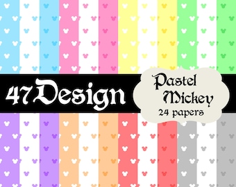 Pastel Mickey Digital Scrapbook Paper 24 12x12 300dpi jpeg jpg Printable Papers