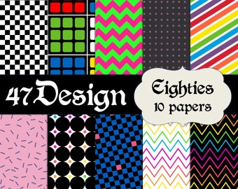 Eighties Digital Scrapbook Paper 10 12x12 300dpi jpeg jpg Printable Papers