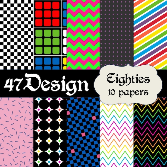 Eighties Digital Scrapbook Paper 10 12x12 300dpi jpeg jpg Printable Papers Il_570xn