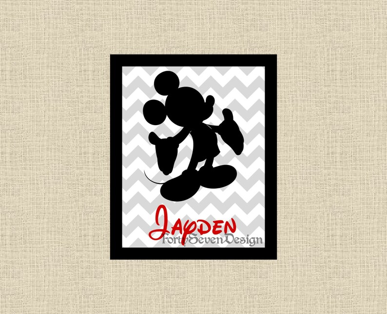Mickey Mouse Chevron Custom Name Printable Wall Art image 1