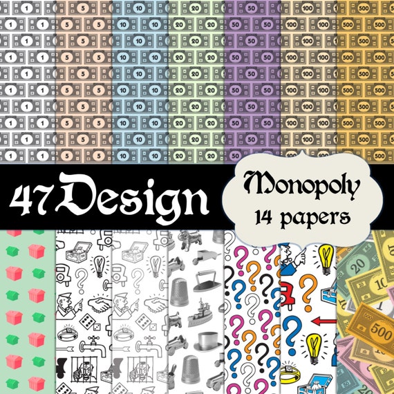 Monopoly Themed Digital Scrapbook Paper 14 12x12 300dpi jpeg jpg Printable Papers Il_570xn