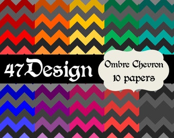 Ombre Chevron Digital Scrapbook Paper 10 12x12 300dpi jpeg jpg Printable Papers