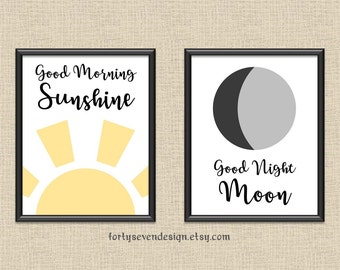 Good Morning Sunshine & Good Night Moon - Set of 2 Printable Wall Art 8x10