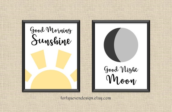 Good Morning Sunshine & Good Night Moon - Set of 2 Printable Wall Art 8x10 Il_570xn