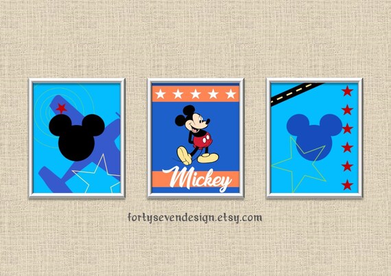 DIGITAL DOWNLOAD Mickey Mouse - Airplane Stars - Printable Wall Art - Set of 3 - Blue, Red, Orange, Yellow, Green, Black Il_570xn