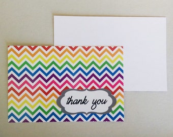Rainbow Chevron Thank You Cards - Set of 10 - Flat - Postcard