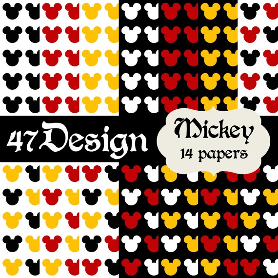 Mickey Mouse Digital Scrapbook Paper 14 12x12 300dpi jpeg jpg Printable Papers Il_570xn