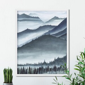 Foggy Mountains Watercolor Print - FREE SHIPPING