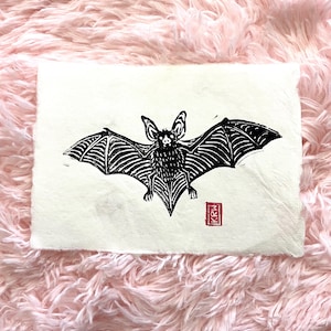 5x7 Bat Lino Block Print