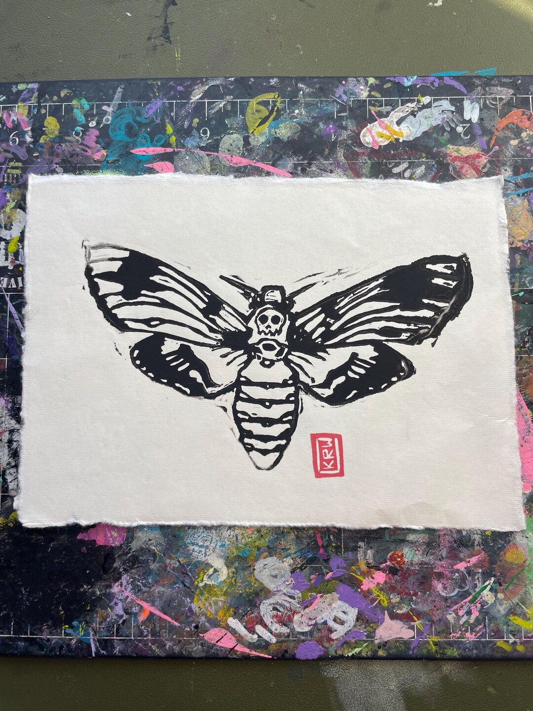 Moth Block Handprinted Deadhead Moth Block Print 5inx7in - Etsy