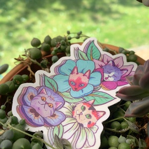 Flower Cat Vinyl Stickers 2”x3” waterproof