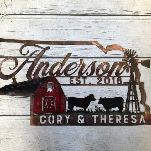 Personalized Name Sign, Nebraska Farm Scene, Custom Cattle Sign