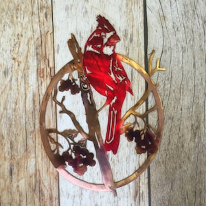 Cardinal on branch metal art, wildlife art, bird art, cardinal sign, cardinal sign, memorial gift
