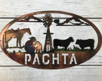 Letrero de metal personalizado con diseño de granja y rancho