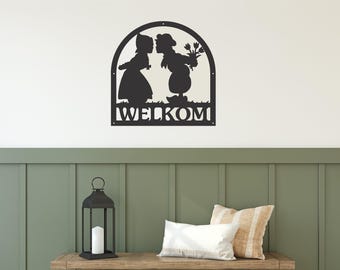 Dutch Boy and Girl Sign, Welkom Sign, Welcome Sign, Dutch Welcome Sign