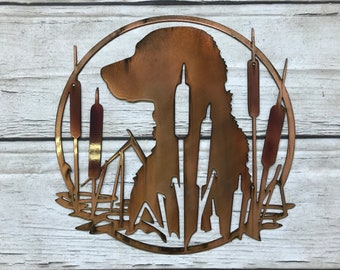 Dog in cattails metal sign, metal hunting sign, hunting dog sign