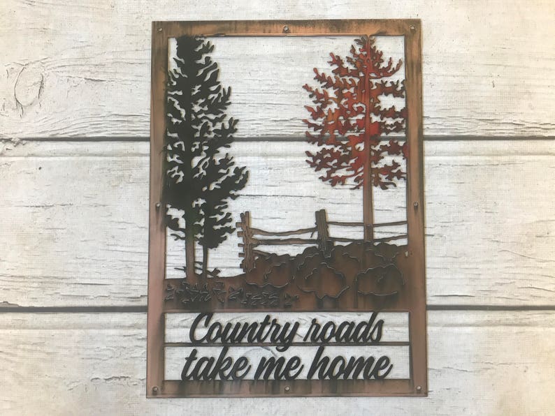 Country Roads Metal Wall Art Etsy