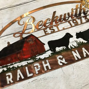 May include: Metal sign with a red barn, two cows, and the text "Beckwith Est. 1973 Ralph & Nan"