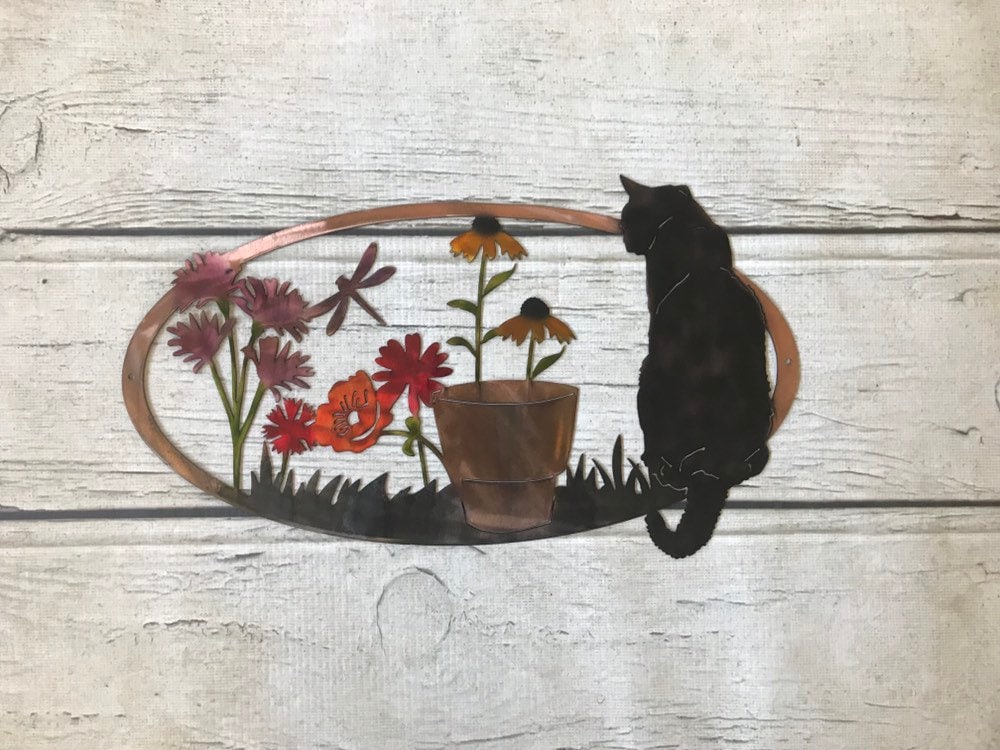 Garden Cat Wall Art Etsy