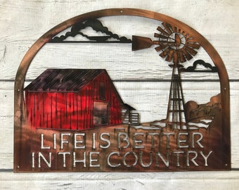 Life is better in the country custom metal wall art, farm sign, personalized metal sign