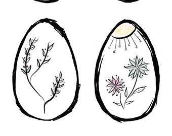 Printable Easter Eggs Illustration, Digital Download Easter eggs, Floral Easter Eggs, Botanical Easter