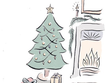 Printable Christmas Fireside, Festive Fireside, Digital Download Christmas Fireplace, Christmas Cat