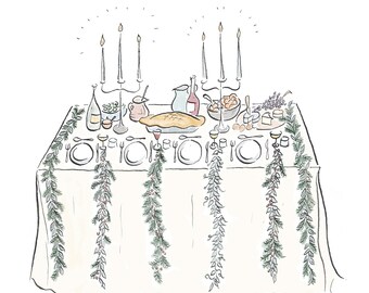 Printable Christmas Feast, Digital Download Festive Feast, Christmas Table Illustration