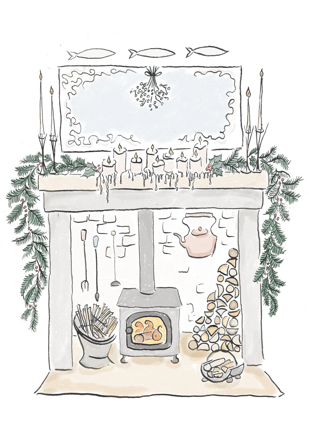 Printable Christmas Fireplace Illustration Festive Fireplace Digital printable-christmas-fireplace-illustration-festive-fireplace-digital