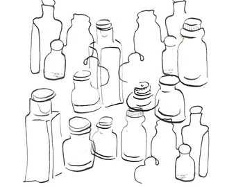 Printable Apothecary Bottles Illustration, Digital Download of Apothecary Bottles, Abstract Apothecary Bottles, Linear Drawing