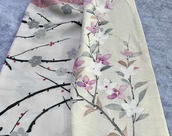 cherry blossom pink and white silk kimono scarf with Cranes