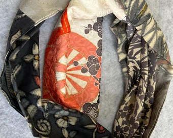 Bufanda kimono infinita de seda gris ahumada