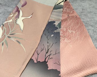 Soft pink and cream silk  with CRANES kimono scarf.