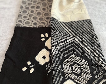 Black and white Silk kimono scarf with Parasols