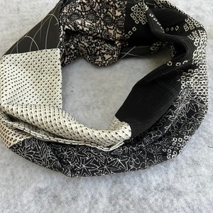 Black and white silk kimono infinity scarf