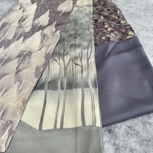 Sciarpa kimono lunghissima in seta color lavanda con alberi e fiori
