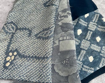 Pañuelo de seda tipo kimono azul grisáceo ENVÍO GRATIS A EE. UU.