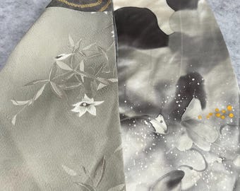Pañuelo kimono de seda suave en tonos oro y gris
