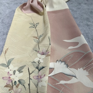 Soft pink and cream silk  with CRANES kimono scarf.