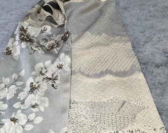 Supple grey and cream silk kimono scarf