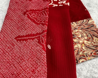 Bufanda de kimono de seda roja con shibori ENVÍO GRATIS A EE. UU.