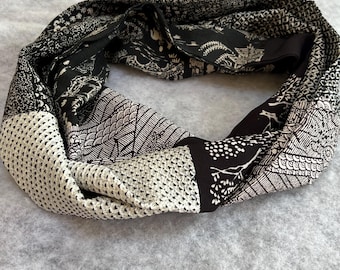 Black and white silk kimono infinity scarf