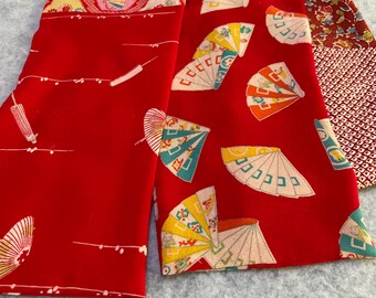silk  kimono scarf - red  parasols and fans