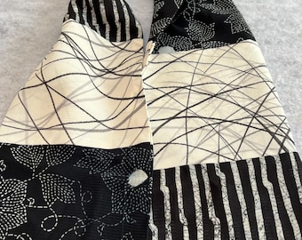 Black and white silk lightweight kimono scarf  Free domestic shipping